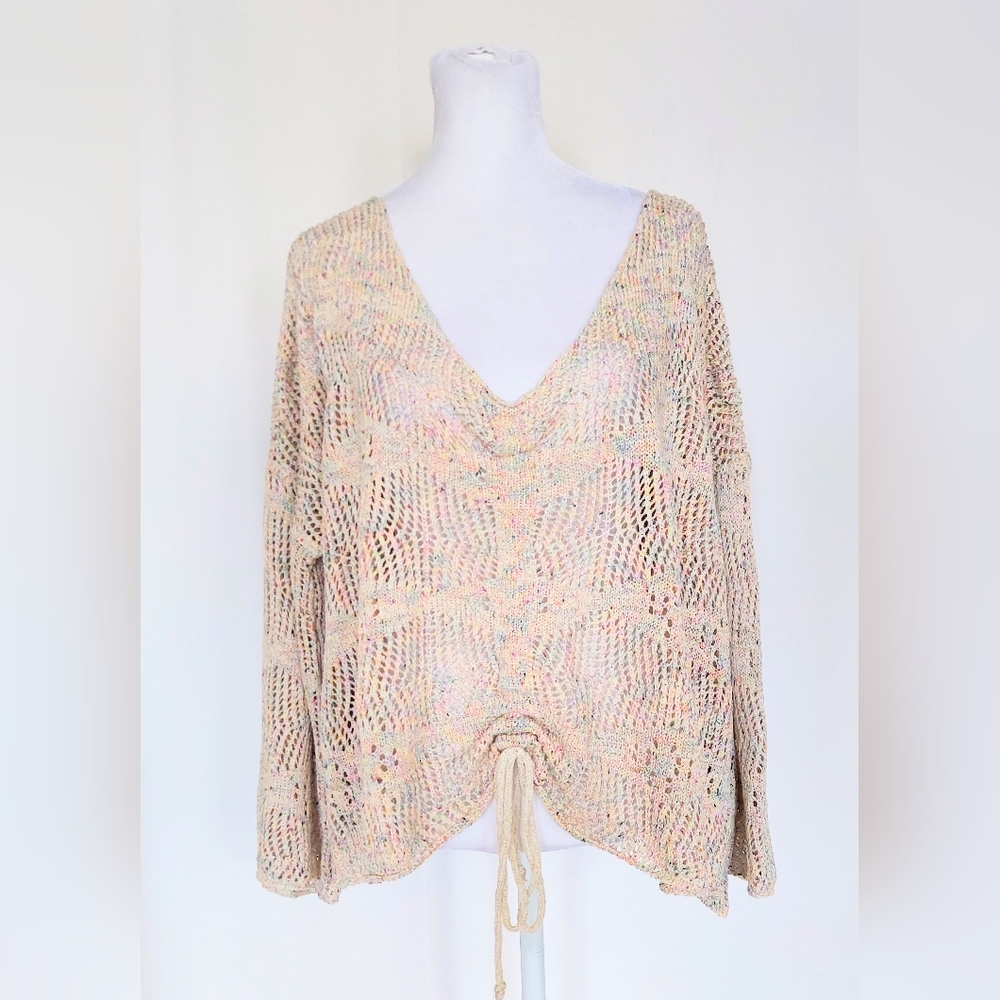 Neely Pull Tie Front V Neck Pullover Sweater Size Large Multicolor